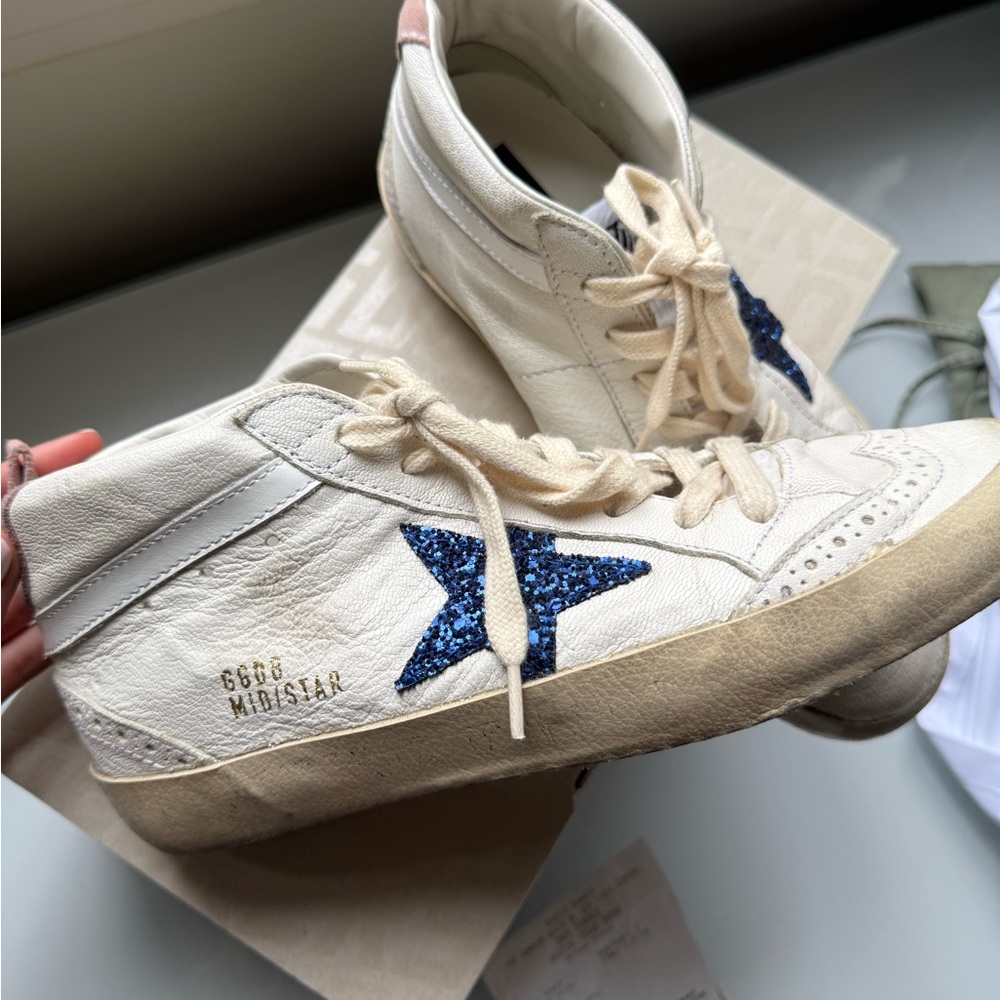 Golden Goose White Sneakers with Blue Star